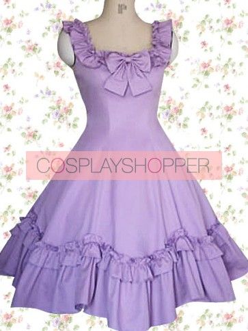 Purple Sleeveless Ruffles Bow Classic Lolita Dress Cotton A-line Dress With Ruffles, Sleeveless Cotton Midi Dress With Ruffles, Sleeveless Cotton Ruffle Dress, Sleeveless Fitted Cotton Ruffle Dress, Fitted Sleeveless Cotton Ruffle Dress, Cotton Knee-length Dress With Ruffles, Knee-length Cotton Dress With Ruffles, Purple Sleeveless Ruffled Dress For Summer, Purple Sleeveless Dress With Ruffles For Summer