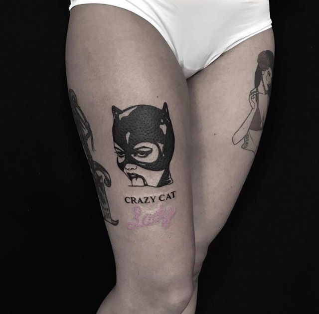 Johnny gloom catwoman tattoo comic book tattoo crazy cat lady Catwoman Tattoo, Johnny Gloom, Comic Book Tattoo, Celebrities Quotes, Small Girly Tattoos, Travel Tattoos, Comic Tattoo, Batman Tattoo, Gaming Tattoo