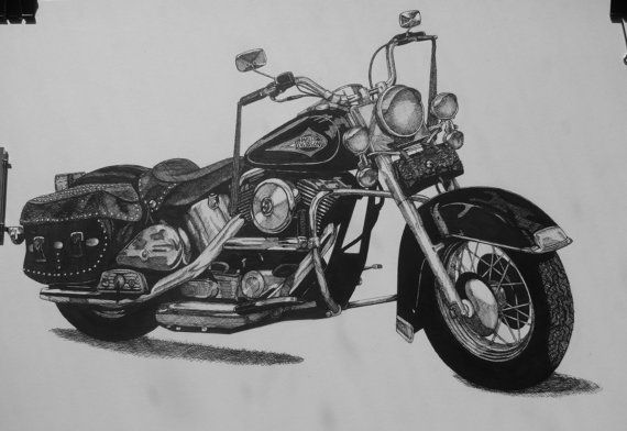 a drawing of a motorcycle is shown in black and white, as well as some other things