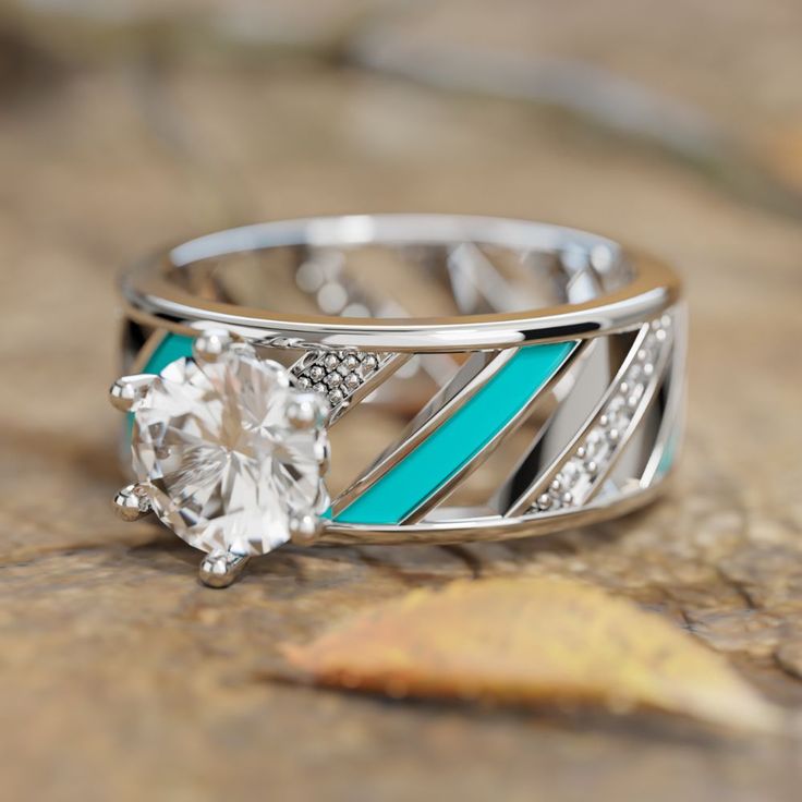 Material: 925 Sterling Silver Color: Silver Craftsmanship: Turquoise Enamel Gemstone: Moissanite Mainstone size: 7.5*7.5mm *It is recommended to wipe the ring regularly to maintain its luster, avoid contact with chemicals, and store it properly to avoid scratches or damage. Western Engagement Rings, Round Moissanite, Men's Rings, Womens Engagement Rings, Turquoise Sterling Silver, Ring Bracelet, Men Necklace, Earring Necklace, Ring Verlobung