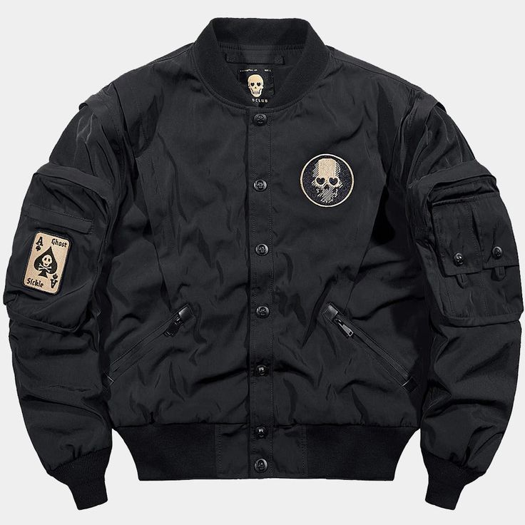 Skull Techwear Jacket Techwear Jacket, Jacket Streetwear, Embroidery Baseball, Streetwear Hip Hop, Military Outfit, Jackets For Men, Negroni, Bomber Jackets, Biker Style