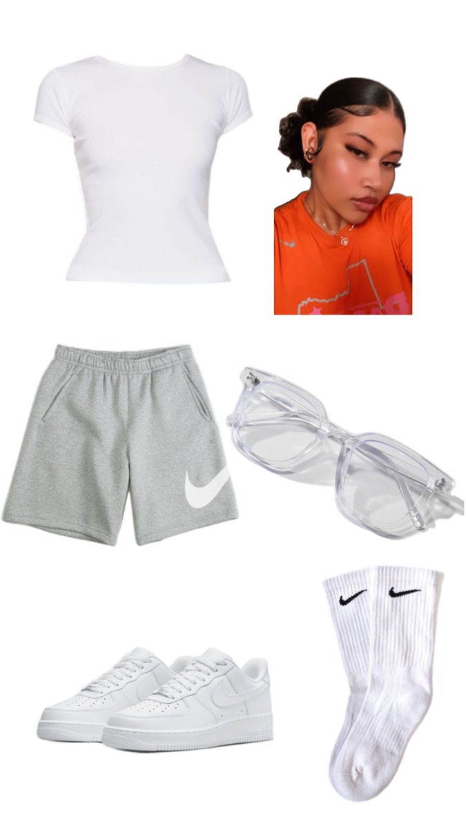 Outfits Ideas Sporty, Cute Outfits With Nike Shorts, Fit Inspo Layout, How To Style Basketball Shorts, Baddie Sneaker Outfits, Outfits To Wear With Shorts, Cute Baddie Outfits For School, How To Style Shorts, Pe Outfits For School