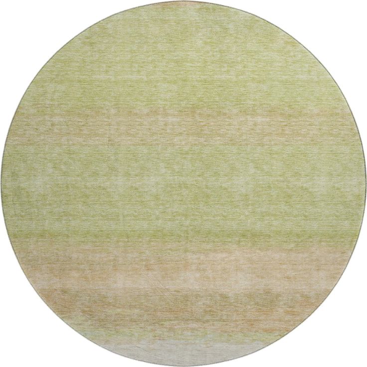 a round rug with green and beige stripes