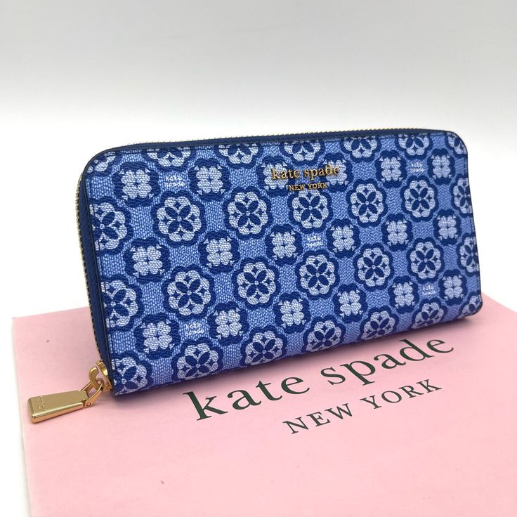 Brand New With Tag Kate Spade Flower Monogram Continental Wallet Color: Outerspace(403) Spade Flower Monogram Coated Canvas Continental Wallet With Zip-Around Closure 12 Card Slots 4 Slip Pockets Interior Zip Pocket Exterior Slip Pocket Pinmount Logo 4"N 7.5"W 1'd Imported Style No. K8937 Kate Spade Blue Wallet With Card Slots, Kate Spade Blue Travel Wallet, Kate Spade Blue Rectangular Wallet, Flower Monogram, Large Wallet, Kate Spade Wallet, Kate Spade Bag, Blue Gold, Continental Wallet