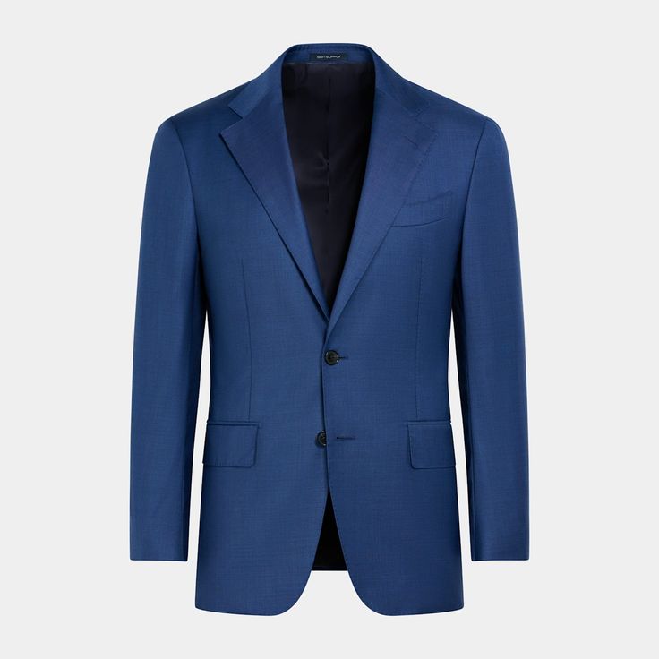 Cut to a tailored fit, this mid-blue jacket features notched lapels, straight flap pockets, and a natural shoulder. Biella Italy, Blue Jacket, Flap Pocket, Havana, Suit Jacket, Slim Fit, Trousers, Italy, Pure Products