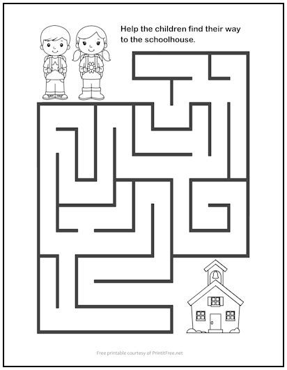 a maze for children to help them find their way to the school house