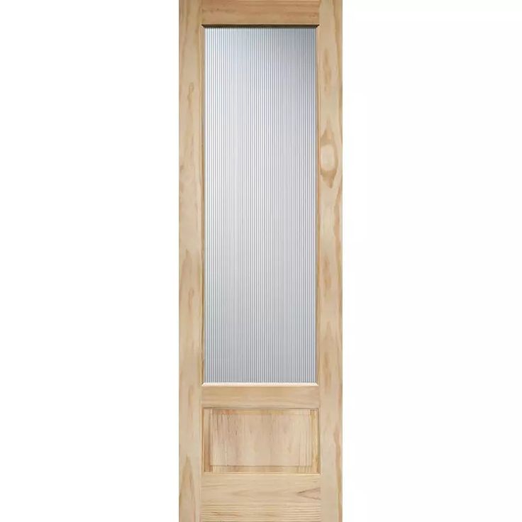 8'0" Tall Reed Glass Pine Interior Wood Door Reeded Pantry Door, Unique Office Doors, Fluted Glass Bathroom Door, Pantry Door With Frit Glass, Maple Doors Interior, Interior Door With Glass Panel, Reeded Glass Pantry Door, Reed Glass Door, Pocket Doors With Glass Panels