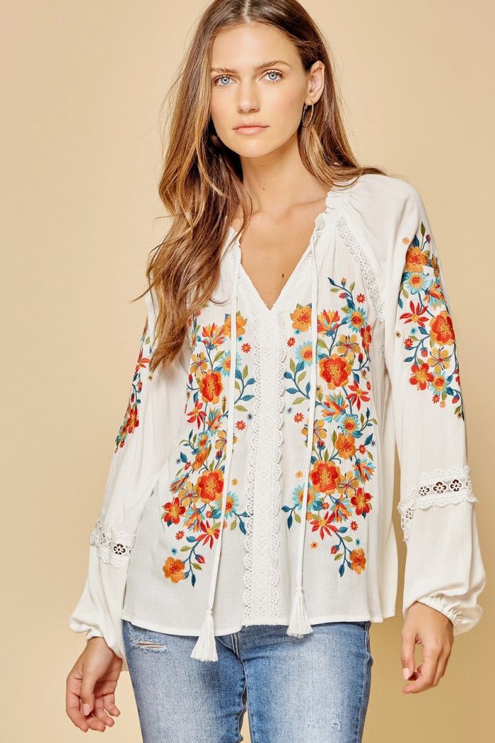 Embroidered Top andree by unit / savanna jane – Violet Skye Boutique Cheap Embroidered White Tops, Cheap Bohemian Shirt With Floral Embroidery, Cheap Floral Embroidery Blouse For Women, Elegant Cheap Tops With Floral Embroidery, Luxury Cotton Top With Intricate Embroidery, Affordable Floral Embroidered Top For Vacation, Cheap White Bohemian Embroidered Top, Luxury Floral Embroidered Festive Tunic, Luxury Floral Embroidered Festive Tops