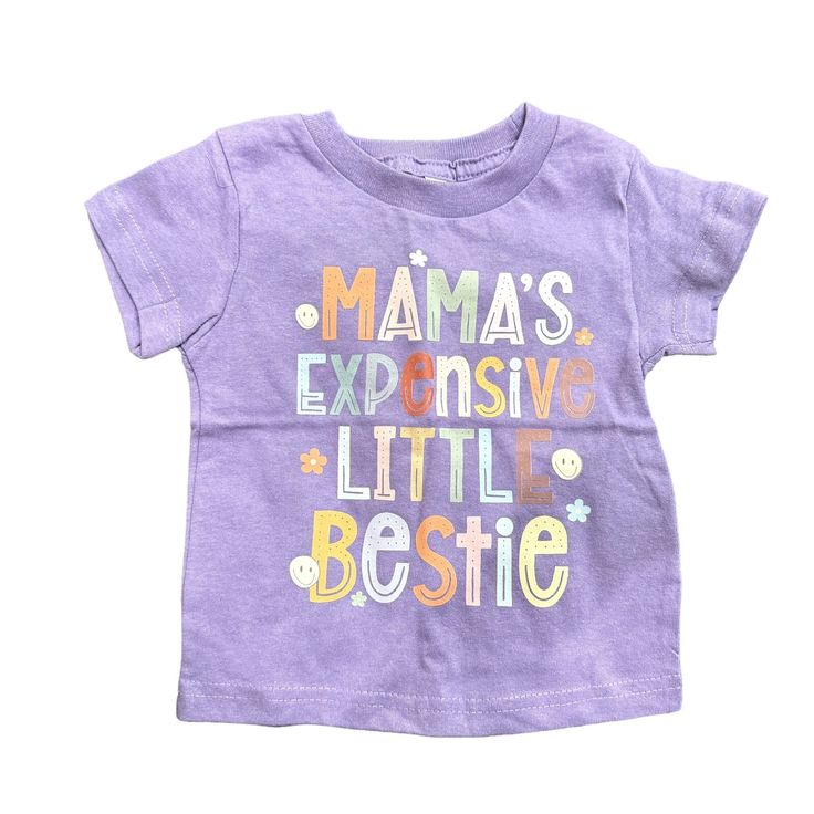 Rabbit Skins Baby 'Mama's Expensive Little Bestie' In Purple, Size 18m Graphic Print New Without Tags. In Excellent Condition. Original Price $20.00. Spring Letter Print T-shirt For Playtime, Playful Letter Print Tops For Playtime, Playful Name Print Tops For Mother's Day, Playful Tops With Name Print For Mother's Day, Fun Cotton Tops For First Birthday, Cotton Tops With Letter Print For Playtime, Cute Letter Print Top For First Birthday, Family Matching Graphic Print Tops For Playtime, Playful Short Sleeve Top For First Birthday