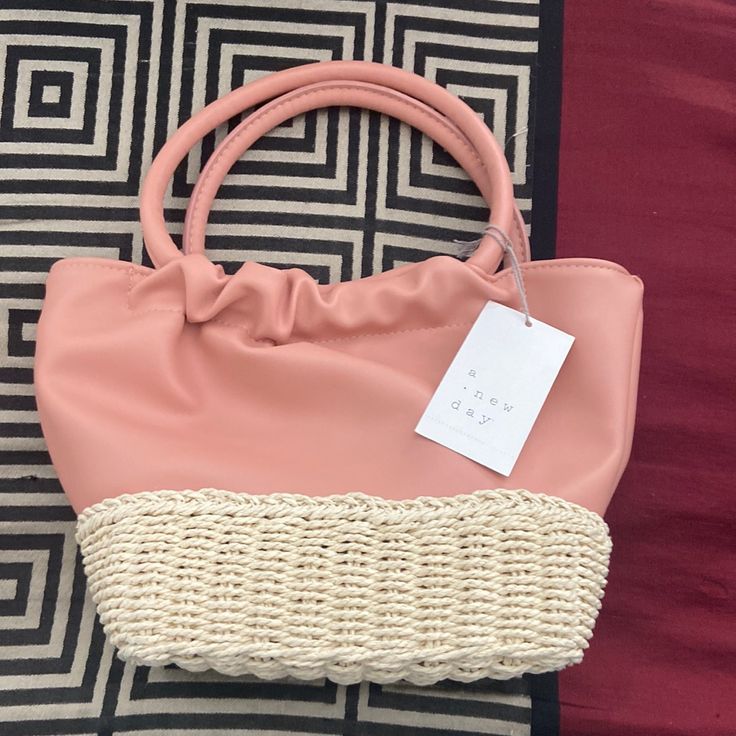 Brand New. I Target Mini Purse Spring Day Out Bag With Handles, Trendy Bucket Bag Tote For Day Out, Chic Pink Straw Bag With Double Handle, Trendy Pink Straw Bag For Spring, Pink Chic Straw Shoulder Bag, Chic Pink Summer Bucket Bag, Chic Pink Straw Shoulder Bag, Chic Pink Straw Bag For Daily Use, Trendy Double Handle Straw Bag For Day Out