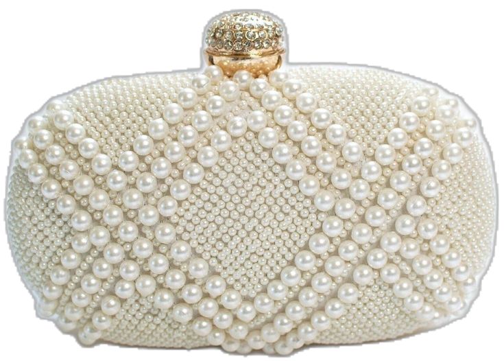 Formal Pearl White Evening Bag, Elegant Pearl White Beaded Clutch, Luxury Pearl Clutch For Formal Occasions, Elegant White Bags With Pearl Chain, Pearl Evening Bag With Pearl Handle For Wedding Guest, Pearl Embellished Clutch, Elegant Pearl White Clutch With Pearl Embroidery, Pearl White Pearl Evening Bag, White Pearl Evening Bag For Party