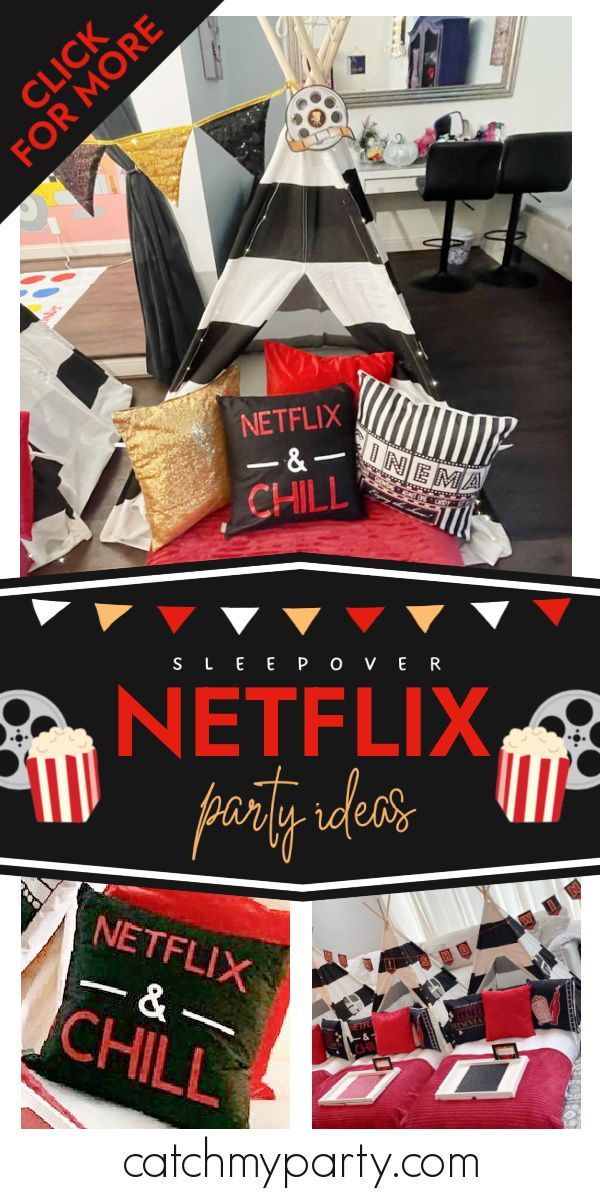 a collage of photos with the words netflix party ideas