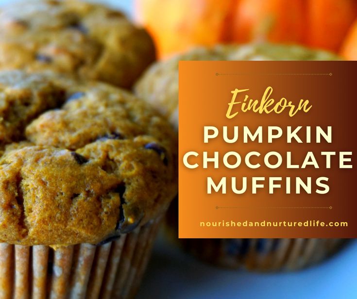 muffins on a plate with pumpkins in the background and text overlay