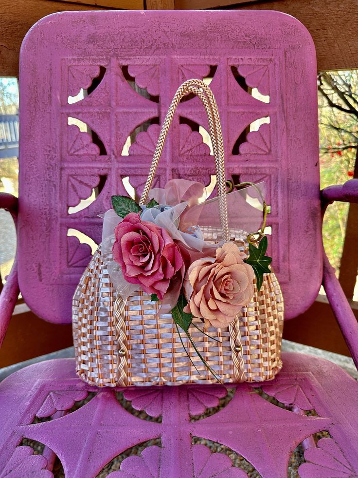 "Thank You If You Favored One of My Items! You Will Receive 10% Off an Item of Your Choice, Unless It Is on Sale, Code17. Thank You. RARE PINK WICKER Coated Handbag/Vintage Wicker Handbags/Pink Wicker Handbags/60's Vintage Handbags/Wicker Bags/Summer Purses/Mint CONDITION RARE Circa 1960's PINK Wicker Coated Handbag Handmade in British Hong Kong This is a Lovely Pink Wicker Coated Handbag.  It is finished in Solid Pink except for the Gold Tone Hardware.  The inside is lined in a Stripe Fabric an Retro Pink Bags For Spring, Vintage Pink Shoulder Bag With Handles, Pink Vintage Shoulder Bag With Handles, Pink Retro Handheld Shoulder Bag, Vintage Pink Rectangular Shoulder Bag, Vintage Pink Handheld Bag, Vintage Pink Shoulder Bag, Pink Retro Shoulder Bag, Vintage Pink Bags For Everyday Use