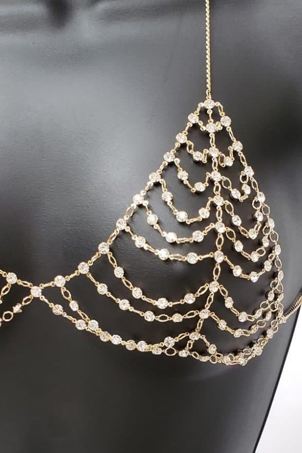 Prima Donna Gold-tone Alloy Chain Jewelry, Gold Alloy Jewelry For Party, Gold Alloy Party Jewelry, Gold-tone Chain Jewelry For Party, Glamorous Rhinestone Alloy Jewelry, Glamorous Festival Body Jewelry With Crystal, Gold Dangle Body Jewelry With Adjustable Chain, Glamorous Festival Body Jewelry In Crystal, Glamorous Adjustable Metal Jewelry