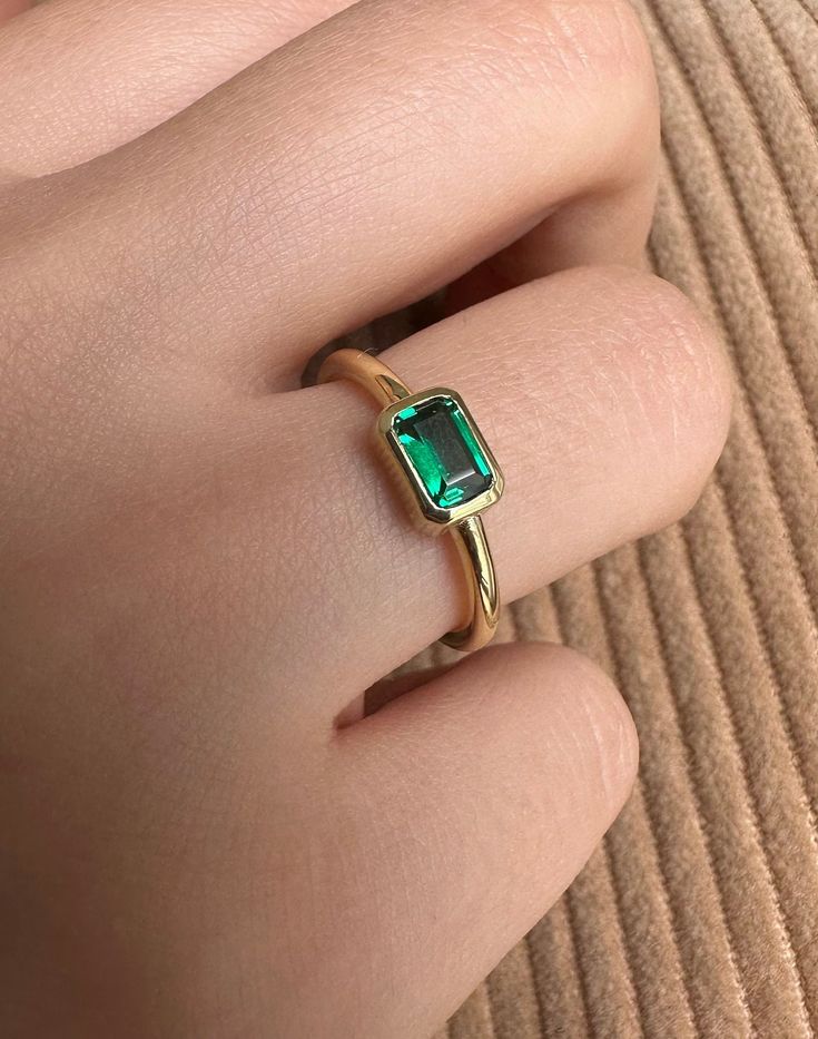 Emerald Ring, Emerald Engagement Ring, Baguette Ring, Gold Emerald Green Ring, Handmade Jewelry Women, Birthstone Ring, 14K Solid Gold Ring Dainty Emerald Cut Emerald Ring For Gift, Dainty Emerald Cut Emerald Ring As Gift, Green Crystal Ring For May Birthstone, Dainty Emerald Ring For Gift, Dainty Emerald Ring As Gift, Dainty Emerald Birthstone Ring For Gift, Emerald Open Ring Gemstone Gift, Green Emerald Open Ring - Gift, Emerald Ring With Rectangular Stone As Gift