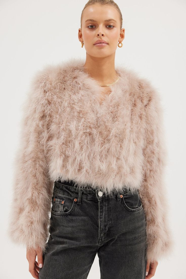 Luxurious bomber style Fur Jacket Cropped design Optional hook/eye closure Made from Marabou Feather. Hand Made. Lightweight. Outer Satin, Bridal Packages, Feather Jacket, Strong Shoulders, Shopping Event, Hook And Eye, Event Styling, China Fashion, Crop Jacket