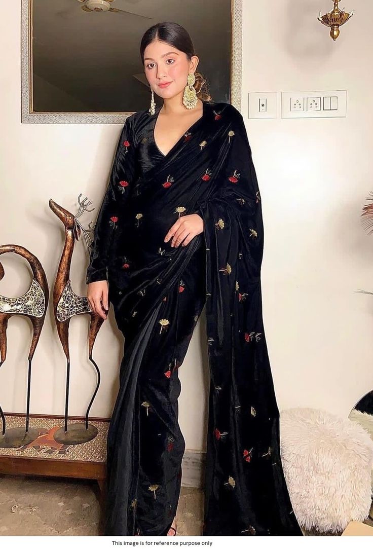 Bollywood Replica SareeBollywood Model embroidered velvet saree in blackSaree in 9000 Velvet With Beautiful Embroidery Work In All Over Saree and blouse in velvet unstitched material with embroidery.Buy this Saree at Kollybollyethnics and make your occasion very special !!. With Express Free Shipping and Custom Stitching, Shop Bollywood Model embroidered velvet saree in black from India with free worldwide shipping. Designer Velvet Saree With Resham Embroidery, Festive Black Embroidered Pre-draped Saree, Semi-stitched Velvet Saree For Designer Wear, Black Semi-stitched Embroidered Fabric, Designer Velvet Saree With Dupatta, Unstitched Velvet Traditional Wear With Pallu, Black Embroidered Saree Fabric, Traditional Velvet Saree Blouse Piece, Traditional Velvet Saree With Traditional Drape