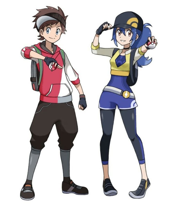 two people standing next to each other in front of a white background with the words pokemon and