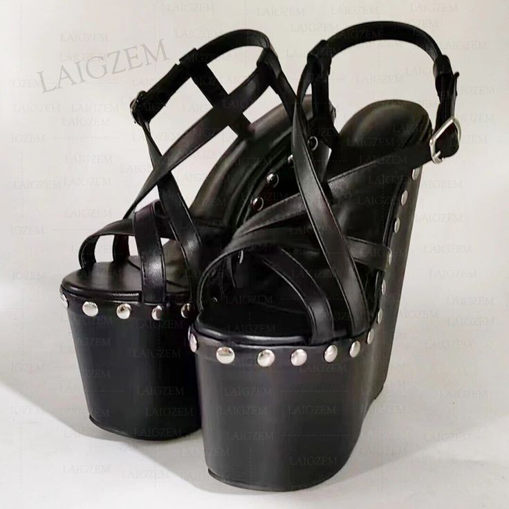 SEIIHEM Women Sandals Platform Wedges 20CM High Heels Studded Strappy Handmade Hight Increase Shoes Woman Plus Size 38 42 45 48 Welcome to customize colors/material, etc. More choices for you to be fashion & unique.  You MUST Contact us before placing an customize order. Or the shoes will be sent with default options in our listing. Customize orders don't accept return or exchange. Please be aware before customize. Summer Club Sandals With Round Toe, Trendy Platform Sandals For Club, Platform Sandals With Closed Toe For Club, Closed Toe Platform Sandals For Club, Leather High Heel Sandals With Spikes, Platform Sandals With Round Toe For Club, Spiked Open Toe Wedge Sandals, Summer Wedge Sandals With Spikes And Round Toe, Summer Leather Heels With Spikes