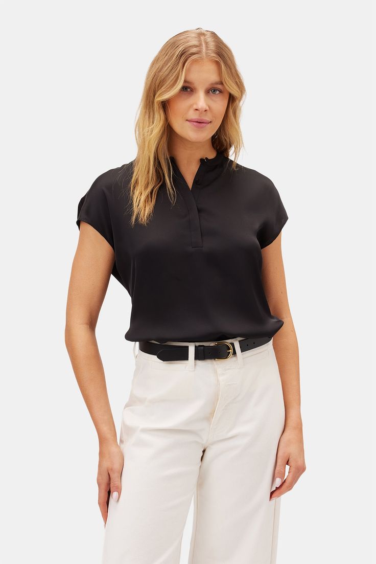 card hover image Sleek Relaxed Fit Blouse For Work, Chic Everyday Blouse With Collared Neckline, Black Split Neck Top For Workwear, Versatile Split Neck Tops For Work, Split Neck Placket Top For Work, Workwear Blouse With Split Neck And Placket, Split Neck Workwear Top With Placket, Chic Everyday Blouse With Placket, Versatile Collared Blouse With Placket