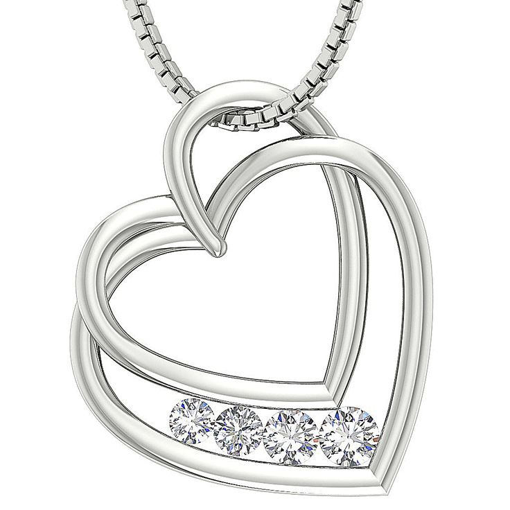 Natural Earth-mined Diamond Gold Jewelry. 100% Customer Satisfaction Guarantee or Money Back. Free Shipping with in USA. Stunning necklace with beautiful sparkly natural diamonds.This diamond Heart Pendant Channel Setting with brilliant cut diamonds.This pendant symbolizes "Timeless Elegance, Infinite Affection" a Sparkling symbol of Love. Diamond Information: Diamond Pieces : 4 Pieces Diamond Carat : 0.65 Carats Diamond Shape : Round Diamond Cut : Round Brilliant Ideal Cut Diamond Color : G - H Diamond Heart Charm Jewelry With Heart Cut, Diamond Jewelry With Heart Charm, Heart-shaped Cubic Zirconia Necklace With Prong Setting, Cubic Zirconia Heart Pendant Necklace With Diamond Cut, Diamond White Heart Necklace With Round Cut Cubic Zirconia, Diamond White Cubic Zirconia Heart Necklace, Brilliant Cut Cubic Zirconia Heart Pendant Necklace, Cubic Zirconia Heart Pendant Necklace Brilliant Cut, Silver Heart-shaped Diamond Necklace With Vvs Clarity