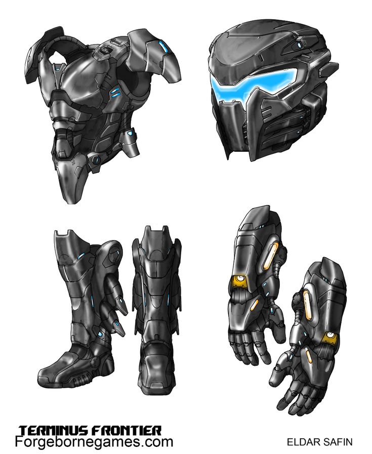 four different views of the same robot suit