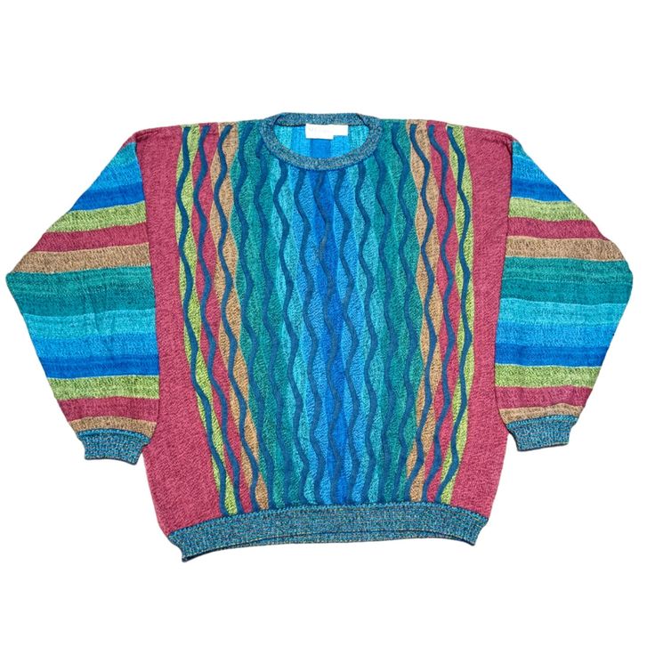 Vintage 90s Coogi Style Textured Knitted Crewneck Sweater - Classic Retro Knit Dive into the nostalgia of the 90s with this eye-catching vintage Coogi style crewneck sweater! Inspired by the iconic designs of Coogi Australia, this sweater features the same bold patterns and vibrant colors that defined an era. Perfect for fashion lovers who appreciate unique, statement pieces. Features: Era: 1990s Style: Coogi-inspired Material: High-quality cotton blend (Soft, warm, and durable) Design: Multicol Unique Knitwear, 1990 Style, Cosby Sweater, 1990s Style, 90s Looks, Clothing Streetwear, 90's Fashion, 1990s Fashion, Retro Mode