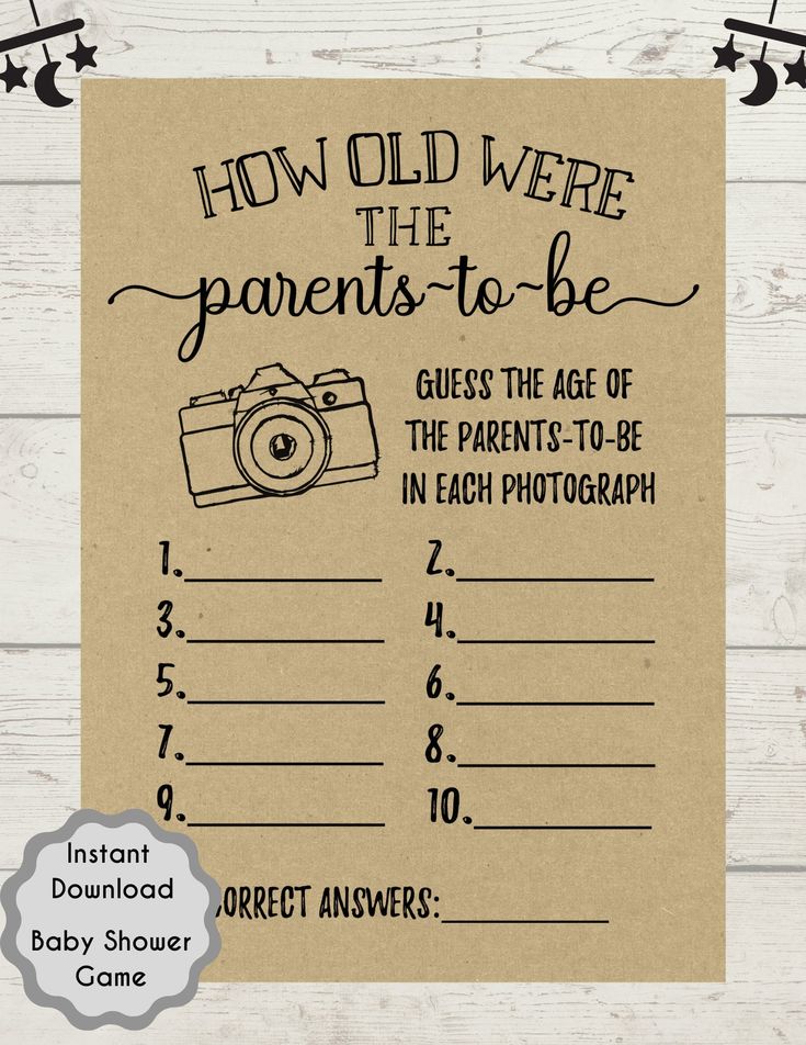 a brown paper sign that says how old were the parents to be guess the age of the parents - to - be in each photograph