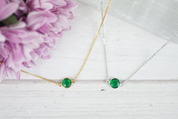 Emerald Necklace Gold Emerald Pendant Sterling Silver Emerald Gold Jewelry With Bezel Setting For May Birthstone, Dainty Emerald Necklace With Adjustable Chain As Gift, Gold Emerald Necklace With Round Birthstone, Gold Necklace With May Birthstone Gemstone, Anniversary Gemstone Charm Necklaces For May Birthstone, Gold Bezel Setting May Birthstone Necklace, Nickel-free May Birthstone Necklace For Birthday, Nickel-free May Birthstone Necklace For Anniversary, Green Crystal Birthstone Necklace As A Gift