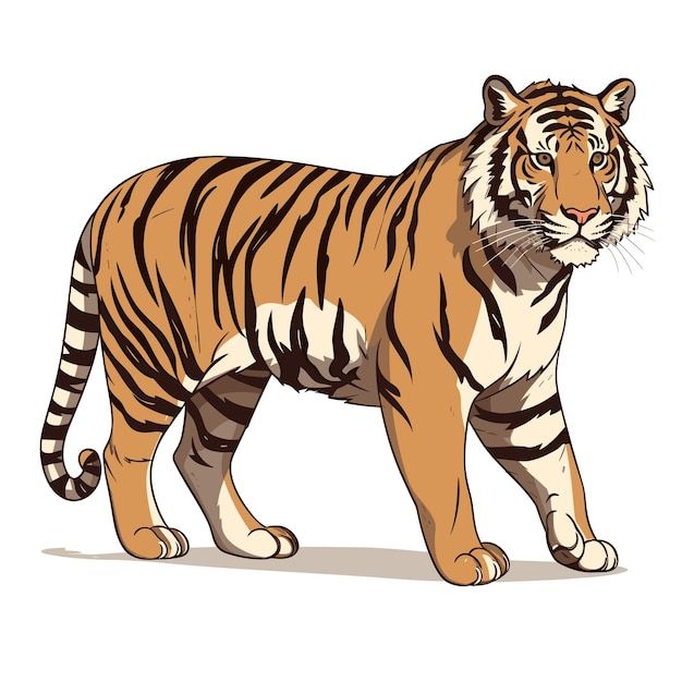 a tiger is standing and looking at the camera