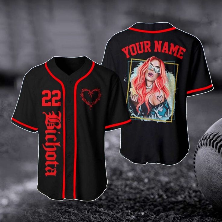 a baseball jersey with an image of a woman's face on the front and back