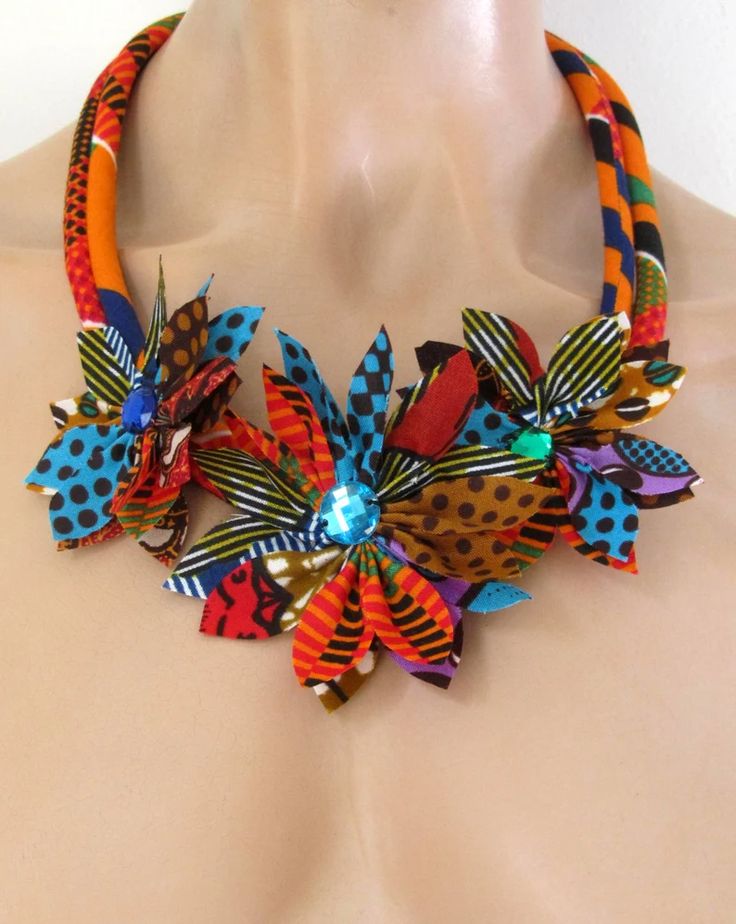 Floral Wedding Necklace African Bib Flower Jewelry African - Etsy Multicolor Flower Decorated Jewelry For Party, Elegant Multicolor Flower Decorated Jewelry, Multicolor Flower-shaped Wedding Jewelry, Multicolor Flower Jewelry For Wedding, Multicolor Flower Necklace For Gift, Multicolor Necklaces With Handmade Flowers For Gift, Multicolor Unique Design Jewelry As Gift, Multicolor Jewelry With Unique Design As Gift, Multicolor Flower Necklace For Wedding