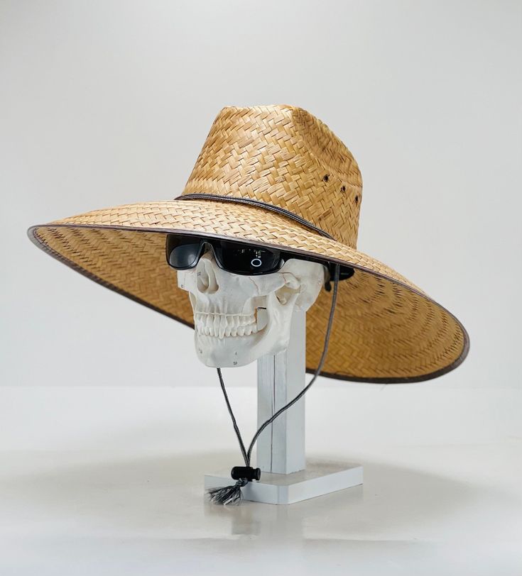 "Gardening & Fishing Straw Hat, Brim size 5.75\" in. inside circumference about 23\" in. Overall hat size total sun coverage 19.5\" x 17.5\" inches, with an adjustable chin strap and elastic sweat bandana, 100% hand woven in Mexico, color done my heat in a kiln. Please note, most likely it will have some dark spot on some straws this a natural effect when they are being molded in the kiln, but not all the time, in time some straws might come out off place do not pull them out used a nail cli Outdoor Boater Hat With Uv Protection, Wide Brim Boater Hat With Uv Protection For Outdoor, Short Brim Hat With Upf 50+ For Pool, Upf 50+ Short Brim Hat For Pool, Brimmed Pool Hat, Adjustable Brimmed Bucket Hat With Uv Protection, Outdoor Panama Hat With Uv Protection, Adjustable Sun Hat With Uv Protection And Short Brim, Adjustable Wide Brim Bucket Hat For Pool