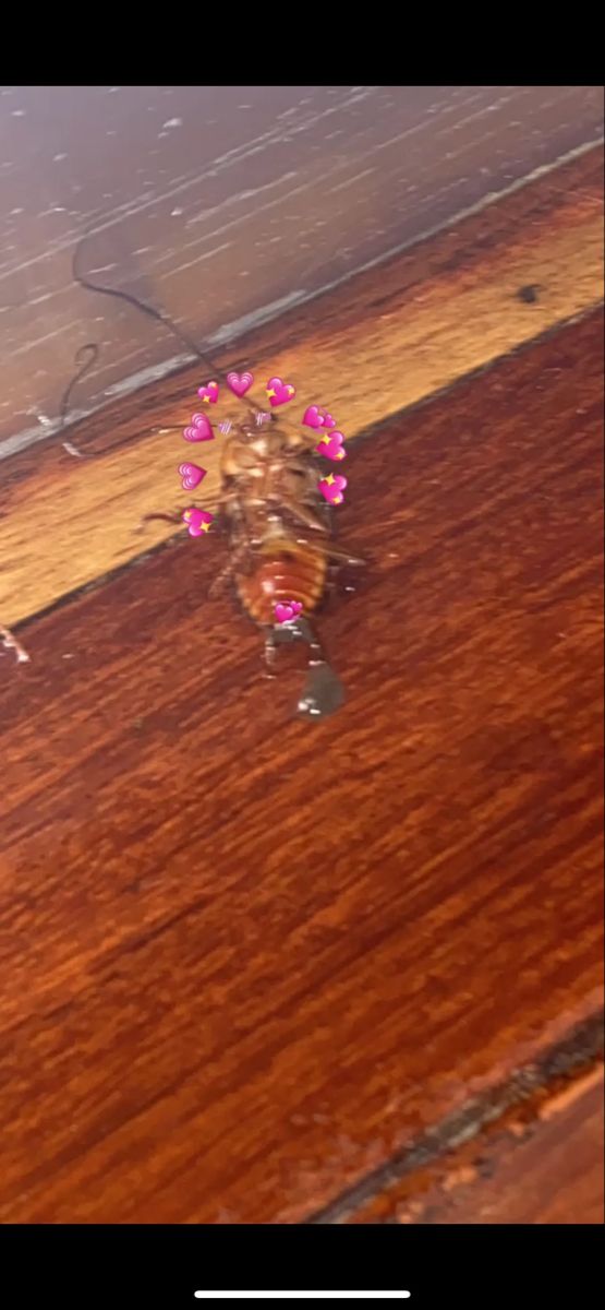 a wooden table topped with pink flowers on top of it