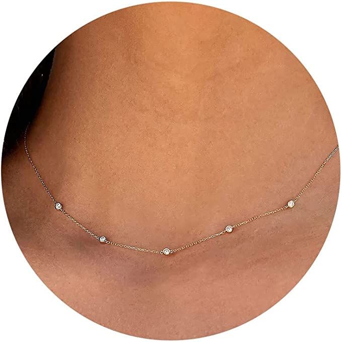 VRIUA Diamond Necklaces for Women, Dainty Gold Necklace 18K Gold Tiny Diamond Necklace, Diamond Necklace Simple, Gold Necklace For Women, Dainty Diamond Necklace, Diamond Necklace Designs, Gold Necklace Simple, Diamond Choker, Diamond Necklaces, Dainty Gold Necklace