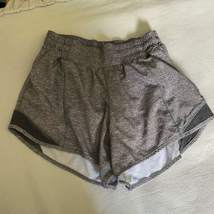 Size 4 Tall Gray Lululemon Shorts Like Brand New Condition Gray Activewear With Elastic Waistband Shorts, Gray Running Shorts Activewear, Gray Go-dry Athleisure Shorts, Gray Athleisure Running Shorts, Gray Running Shorts, Casual Gray Running Shorts, Gray Casual Running Shorts, Gray Athleisure Athletic Shorts, Gray Athleisure Shorts For Workout