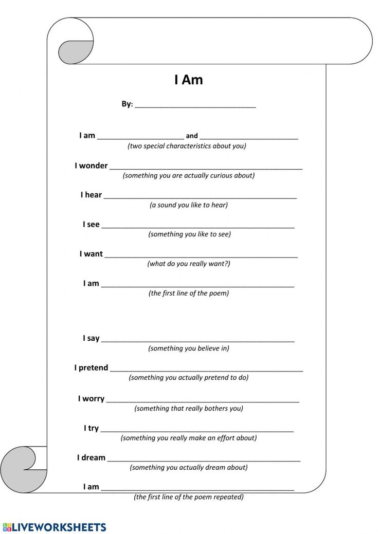 an i am worksheet with the words and phrases for each subject in it