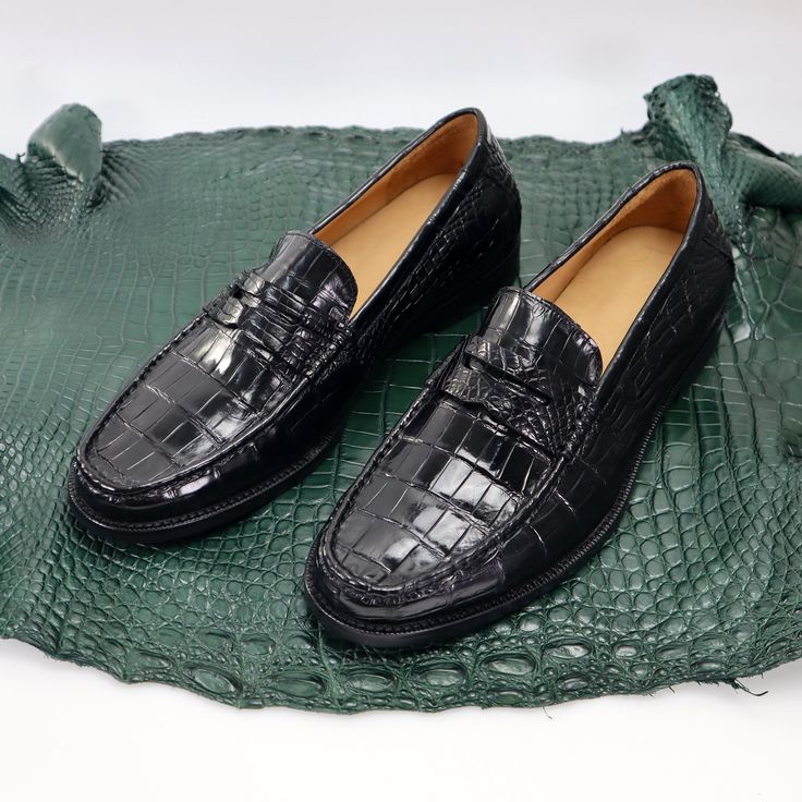 Genuine Leather Men's Shoes Black Alligator Slip-On Loafer Men Shoes Size 7-11US #901 * The shoes are made of genuine leather. This leather is ethically sourced from special farms. Its country of origin is Vietnam. We do not use leather from wild nature.  > Fit: they come in true size, so just take your normal size; > Shoe Width: standard; > Every element is hand-selected for high-quality products that exceed all your functional and durable requirements. A lightweight construction also helps to Leather Wingtip Loafers With Crocodile Pattern, Business Black Loafers With Crocodile Pattern, Business Black Crocodile Pattern Loafers, Black Crocodile Pattern Loafers With Round Toe, Black Crocodile Pattern Round Toe Loafers, Black Leather Shoes With Alligator Pattern, Classic Black Crocodile Pattern Loafers, Business Moccasins With Crocodile Pattern And Round Toe, Black Crocodile Pattern Slip-on Loafers