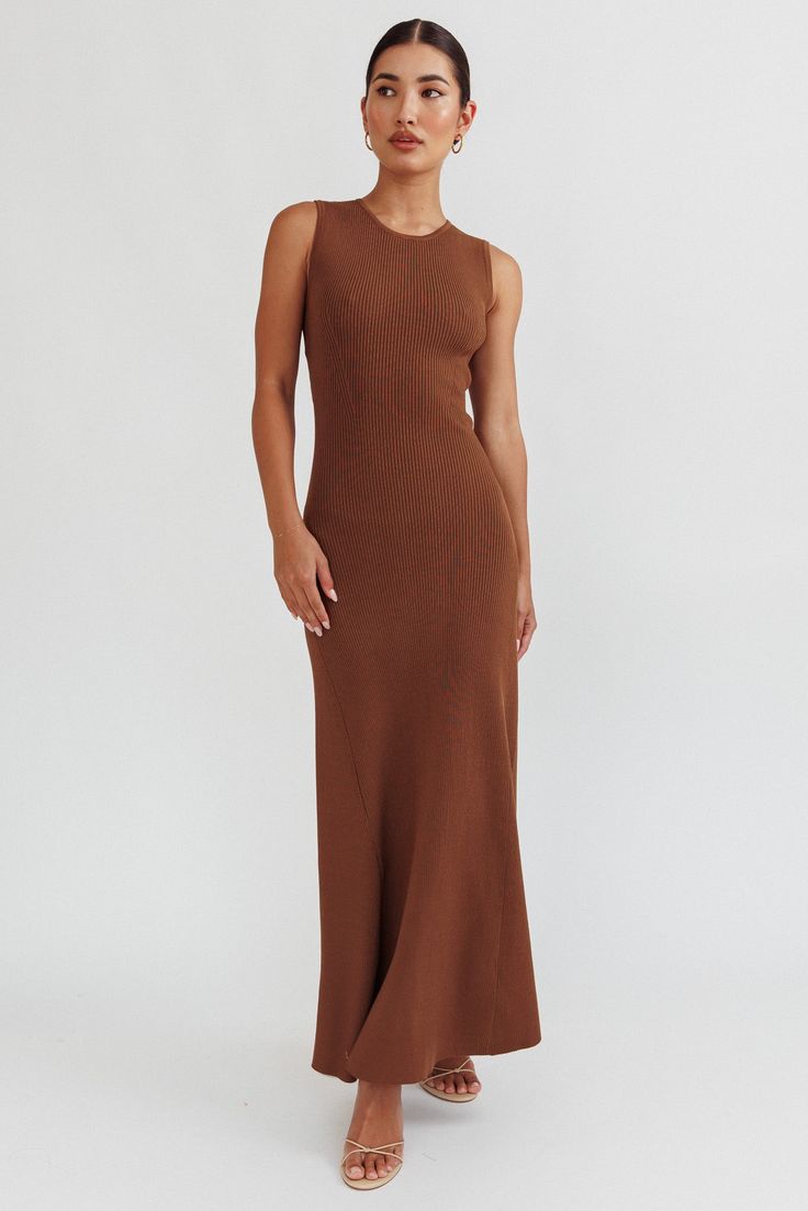 Braylee Sleeveless Ribbed Knit Maxi Dress Chocolate by Selfie Leslie Tan Mules, Brunch Dates, Spring Break Outfit, Knit Maxi Dress, Weekend Brunch, Spring Fashion Trends, Iron Material, Date Night Dresses, Mini Dress Casual