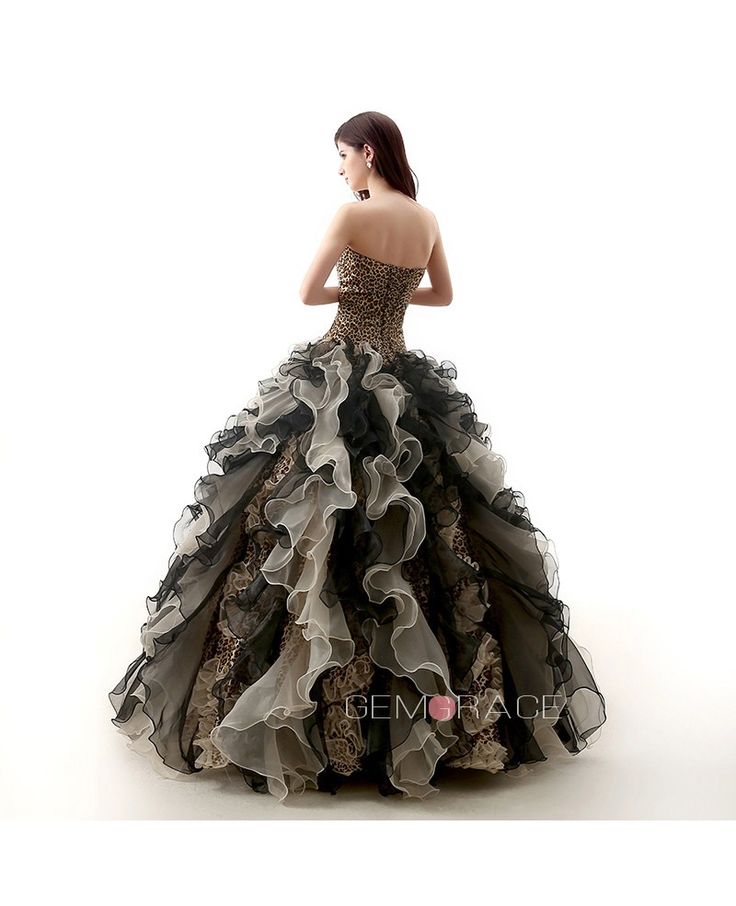 Shop affordable ball-gown sweetheart sweep train tulle  dress with cascading ruffles beading online. Free Shipping and Custom-made. Pro since 2009. Pink Ball Gown, Blue Ball Gowns, Ruffle Beading, Leopard Design, Leopard Print Wedding, Black Quinceanera, Gown Neckline, Green Ball Gown, Red Ball Gown