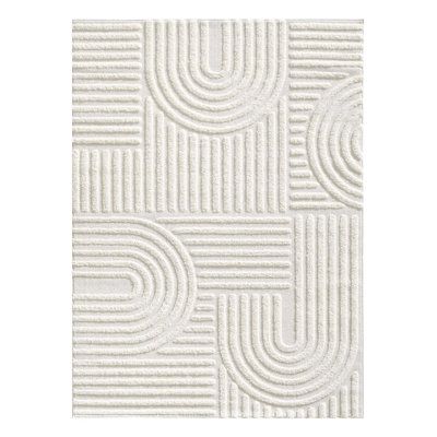 a white rug with circles and lines in the middle, on top of a white background