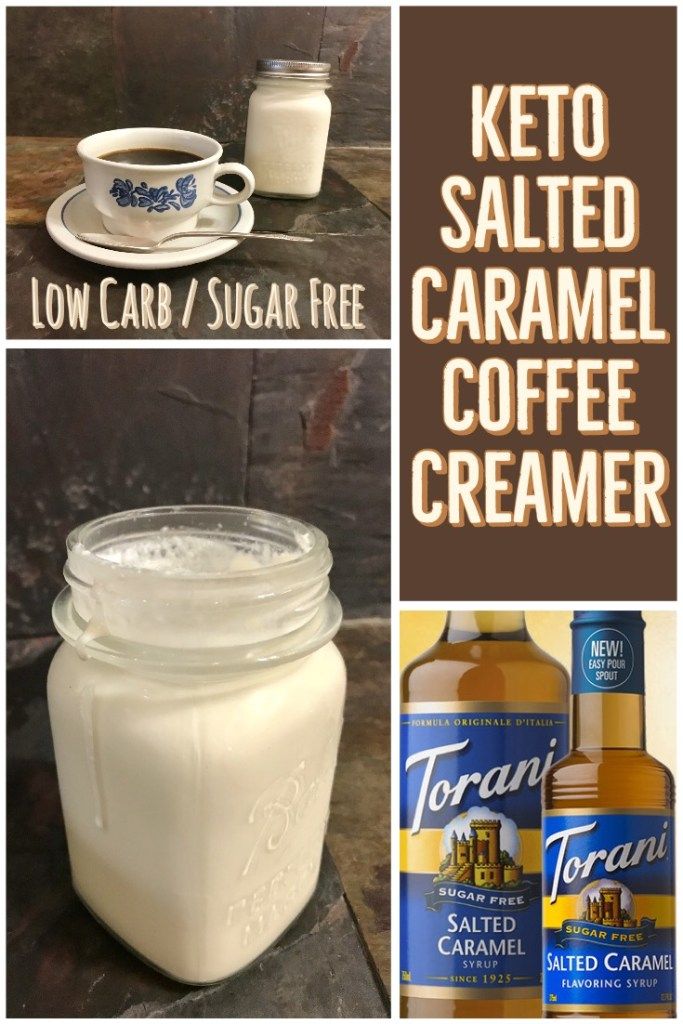 the ingredients for keto salted caramel coffee creamer are shown in this collage