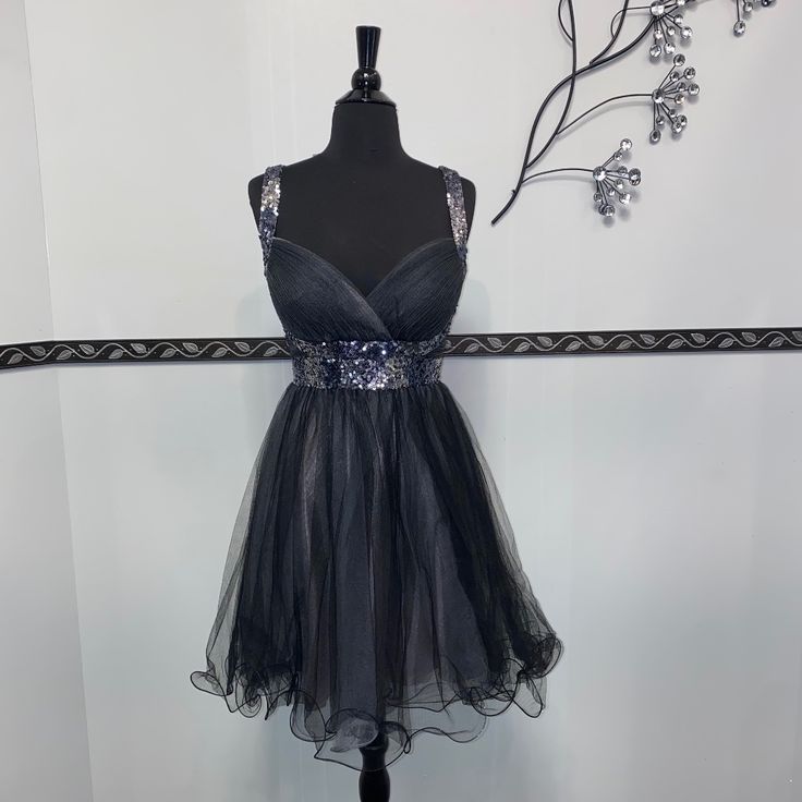 This Short Dress Features Beautiful Sequin Accents, And Back Zipper Closure. Mini Prom Dresses Short, Short Black Prom Dresses, Two Piece Short Dress, Royal Blue Dress Short, Black Sequin Shorts, Black Prom Dress Short, Sequin Short Dress, Short Satin Dress, Queen Dresses