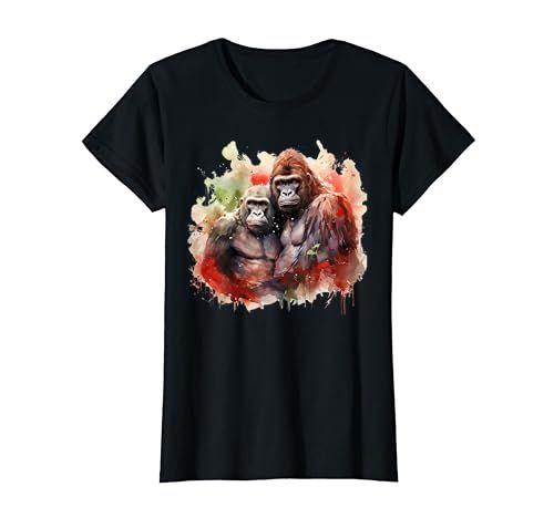 an image of two gorillas in watercolor on a black shirt