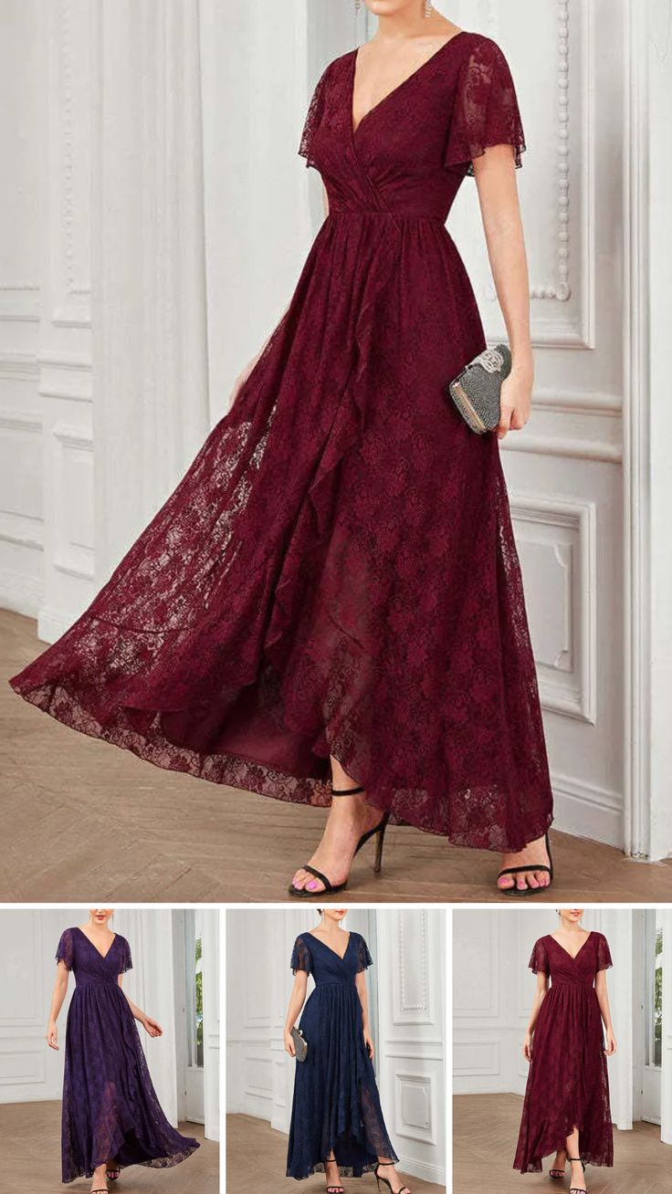 Love Price with Party Dress V-Neck Lace Evening Gown Dresses😍 V-neck Lace Patchwork Dress For Prom, Summer Bridesmaid Dress With Lace Patchwork, Lace Party Dress For Party Season, A-line Lace Patchwork Dress For Banquet, Lace Patchwork Party Dresses, Holiday Bridesmaid V-neck Dress, Chiffon Floor-length Party Dress, Banquet Chiffon Maxi Dress For Party Season, Lace Dresses For Party Season