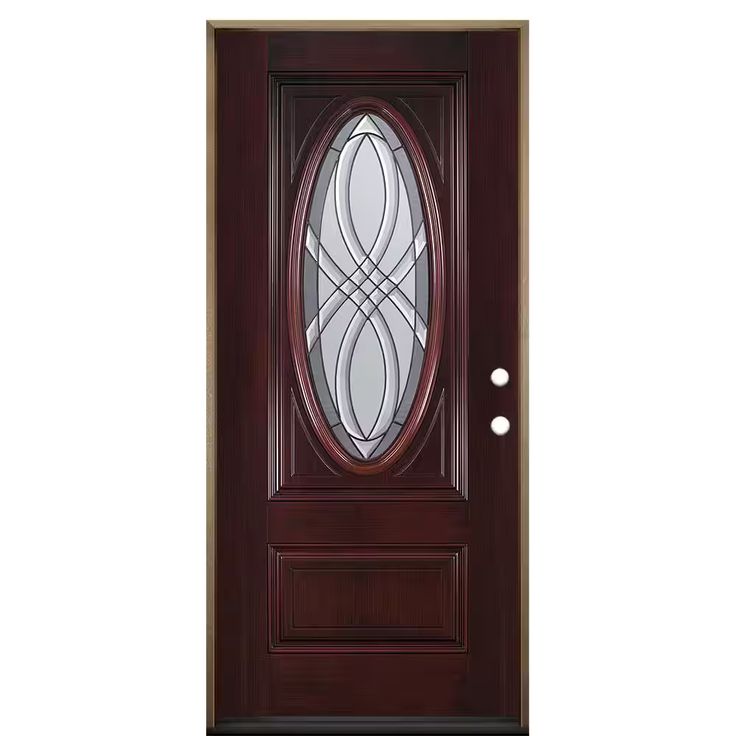 Masonite 36 in. x 80 in. Everland Cianne Cherry Left-Hand Inswing 3/4 Oval Smooth Finished Fiberglass Prehung Front Exterior Door Main Door Design Modern Front Entry, Cherry Stain, Glass Hinges, Exterior Front Doors, Glass Insulators, Front Entry Doors, Exterior Door, Types Of Doors, Door Styles