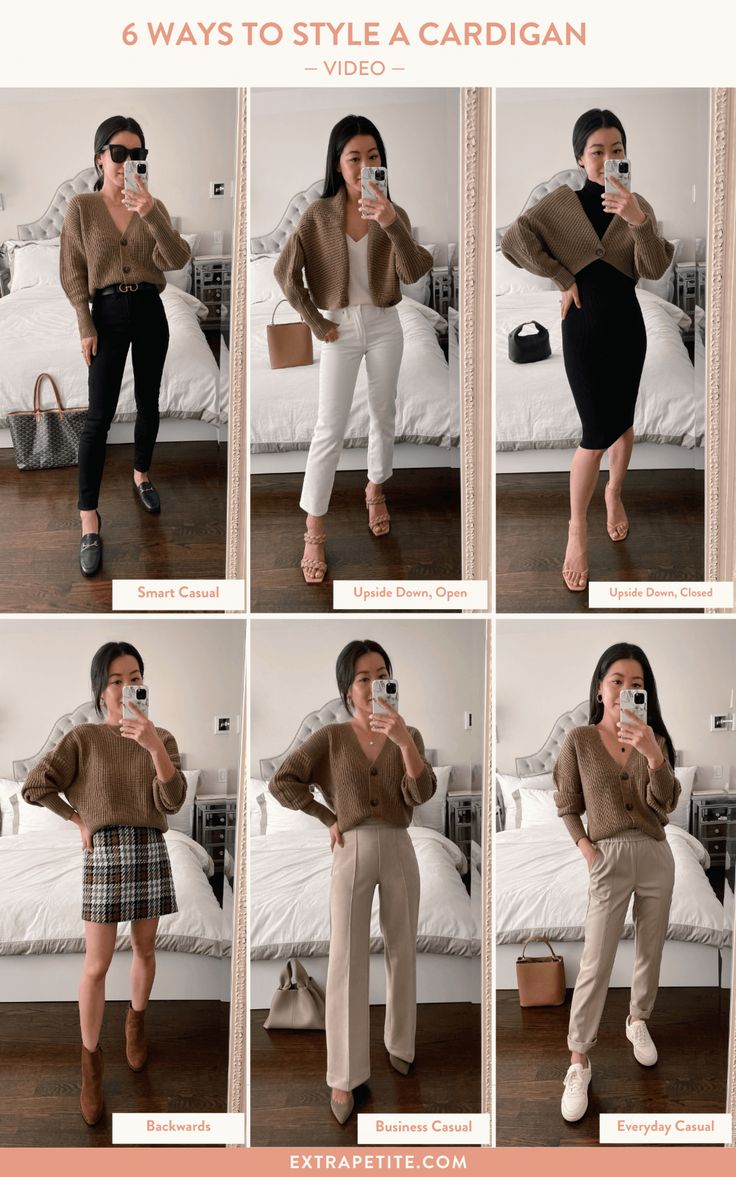 How To Dress Cardigans, Crop Sweater Work Outfit, Short Cardigan Outfit Work, How To Style Crop Sweater, Crop Sweater Cardigan Outfit, How To Style With Cardigan, Styling A Cropped Sweater, Petite Style Outfits Casual, Cardigan Sweater Dress Outfit