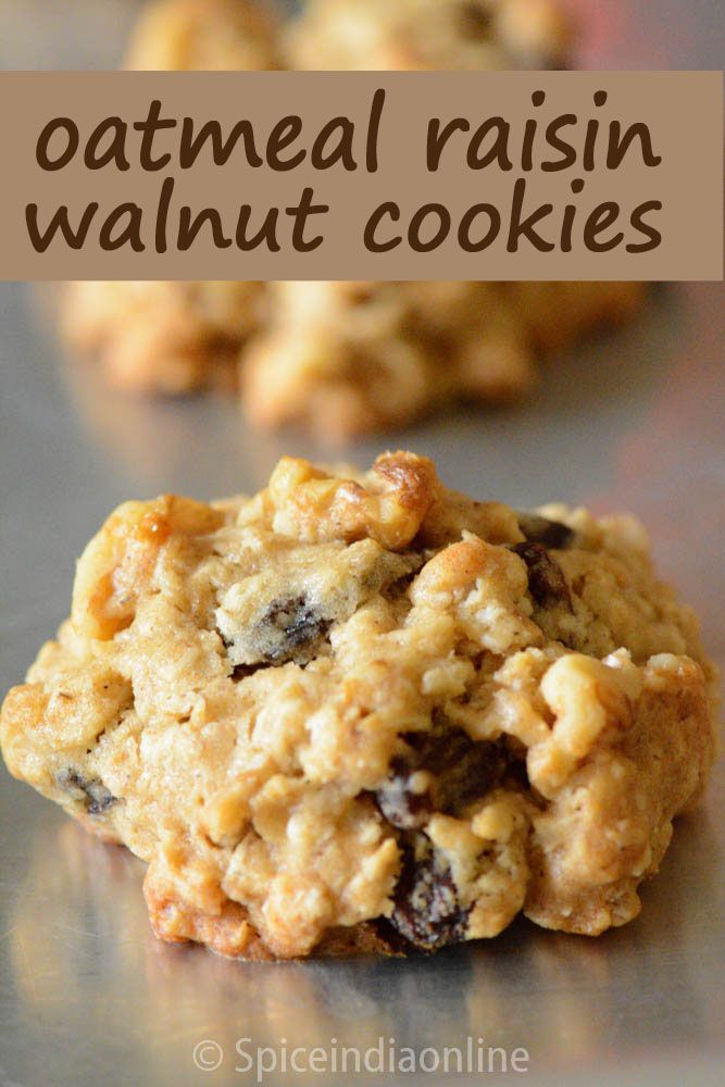 oatmeal raisin walnut cookies on a cookie sheet with the words, oatmeal raisin walnut cookies