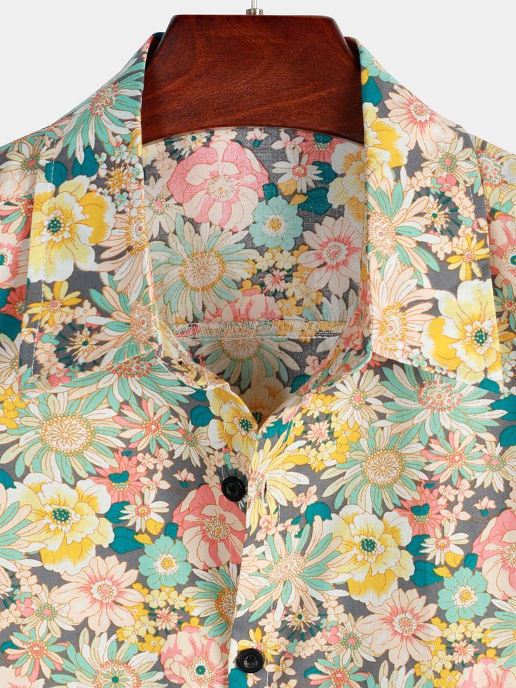 Men's Floral Cotton Casual Button Up Short Sleeve Shirt – Atlanl Casual Collar Camp Shirt With Buttons For Vacation, Vacation Camp Shirt With Casual Collar, Casual Collar Short Sleeve Shirt For Summer, Summer Short Sleeve Shirt With Casual Collar, Summer Camp Shirt With Casual Collar And Buttons, Summer Camp Shirt With Casual Collar, Collared Camp Shirt With Buttons For Summer, Summer Collared Camp Shirt With Buttons, Collared Hawaiian Shirt With Floral Print For Summer